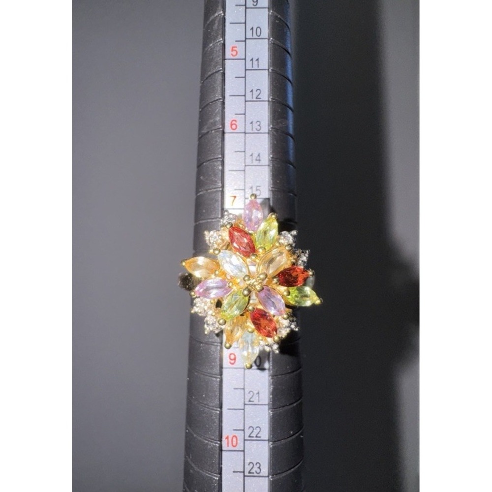 Sterling Silver Vermeil Marquise-Cut Multi-Color Gems Vintage Dome Ring Sz 8‎
